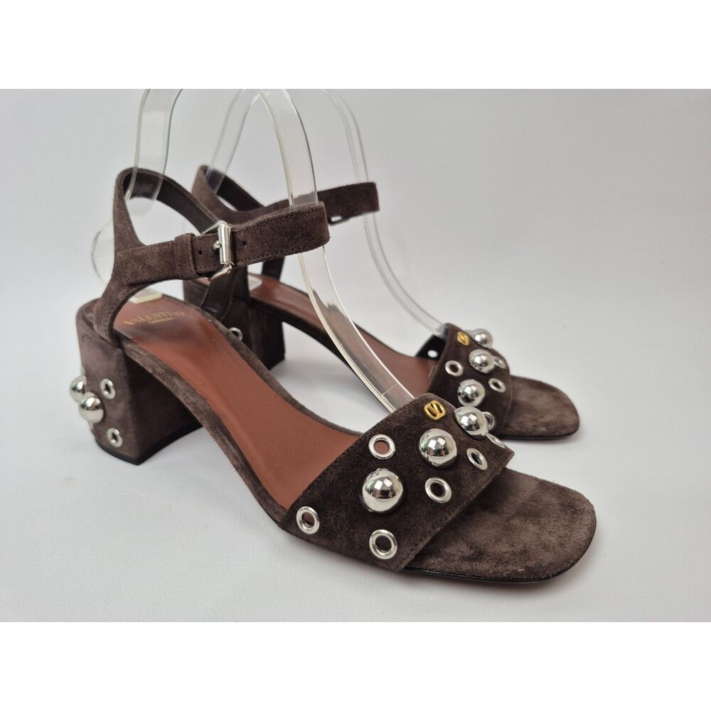 Valentino Garavani Women's Brown Suede Nellcôte Studded Sandals Size 38 Nellcote